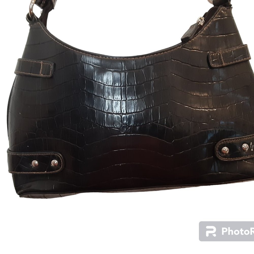 Vintage Petite Faux Alligator Embossed Brown Shoulder Bag - Picture 2 of 13